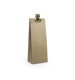 Een duurzaam kraftbruin papieren zakje met een luxe koperen clip voor een natuurlijke uitstraling.