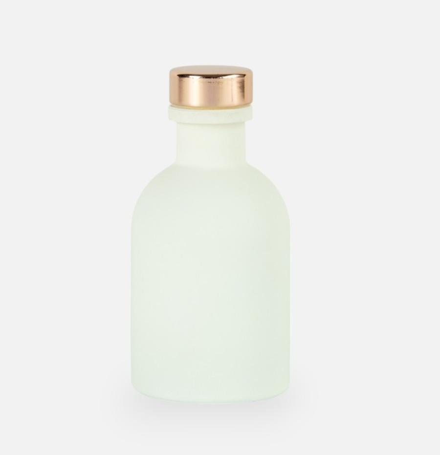 Matwitte geurfles met roségoudendop