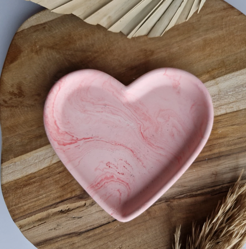 Jesmonite Handgemaakt Jesmonite Hartjesschaaltje Pink Marble