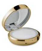 Luxe gouden lippenbalsem geopend met zichtbaar spiegeltje en witte vanillebalsem.