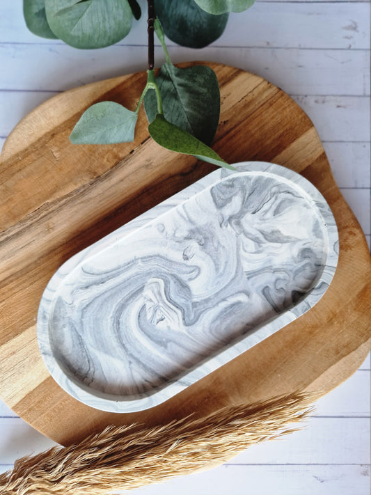 Jesmonite Handgemaakt Schaaltje Ovaal – Grijs Marble
