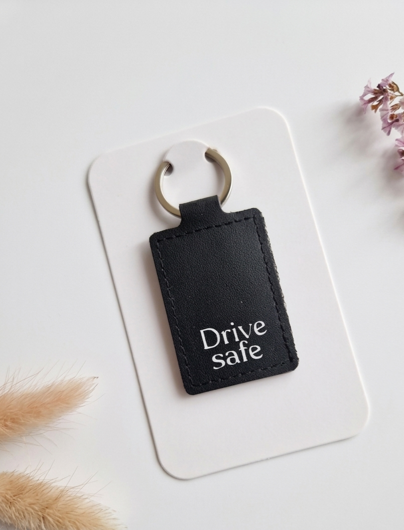 Lederen sleutelhanger "Drive Safe"
